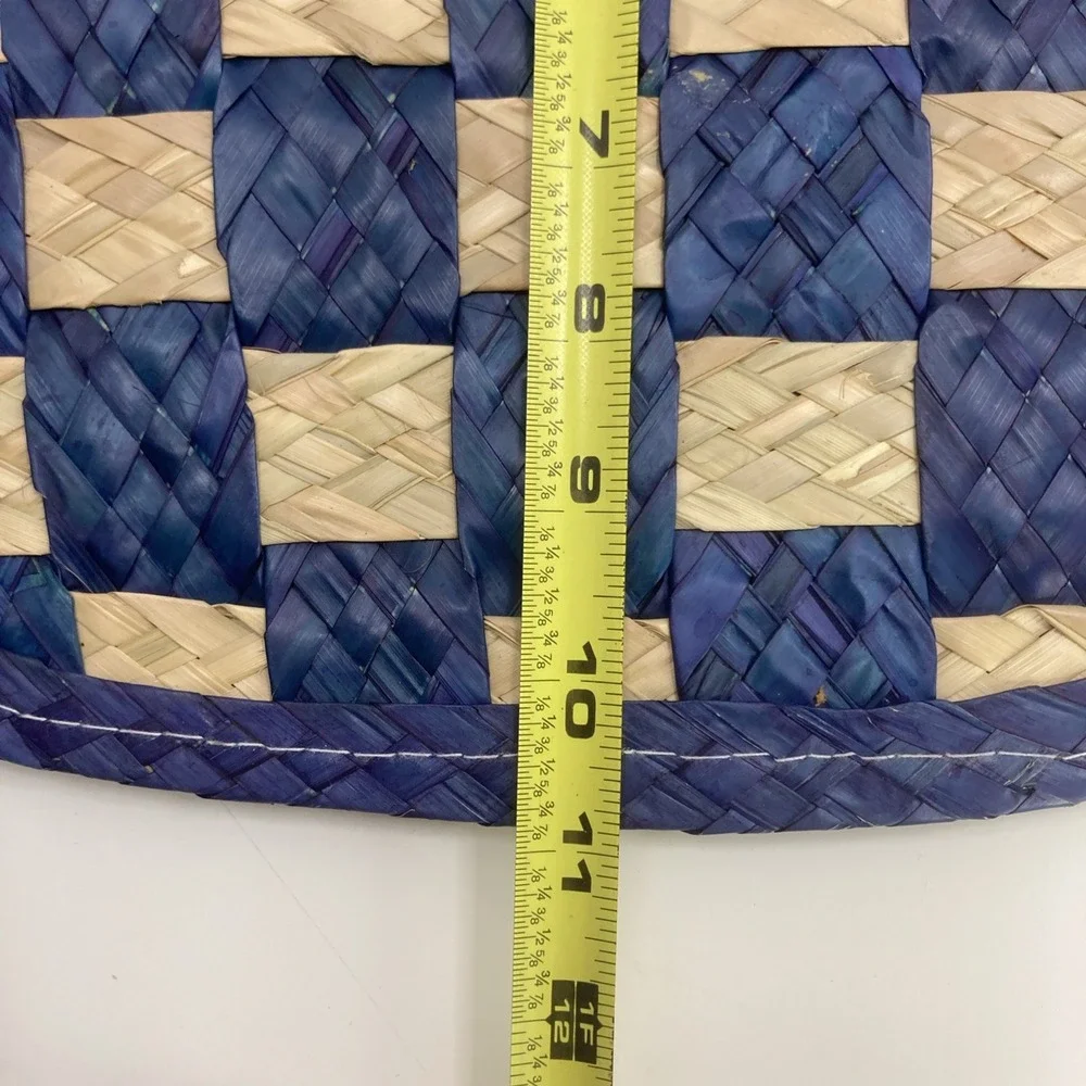 Vtg‎ Set of 5 Checkered Woven Rattan Placemats Navy and Brown